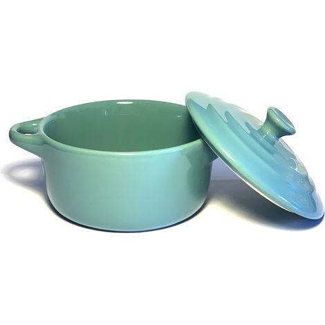 Lot de 6 mini cocottes bleues turquoises double poignée avec couvercle Hobby Cook