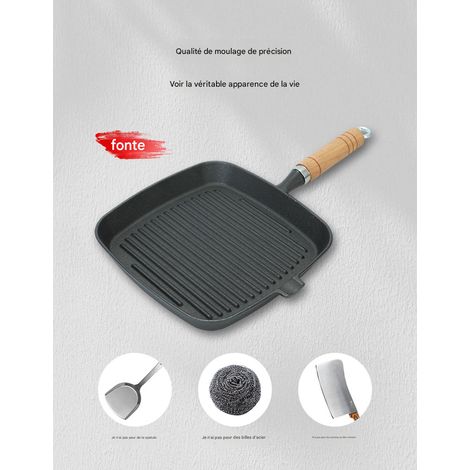 Poêle à steak en fonte épaisse, antiadhésive naturelle sans revêtement, coffret 5 pièces avec spatule, gants, pinceau à huile et support, ustensile professionnel pour cuisson steak, compatible gaz et  (1/4)