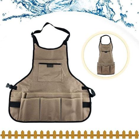 Tablier de Jardinage Kaki Réglable en Tissu Oxford Avec Poches Multifonction Imperméable Pour Charpentier, Jardinier, Femmes, Hommes, Adultes (Épais) (1/5)