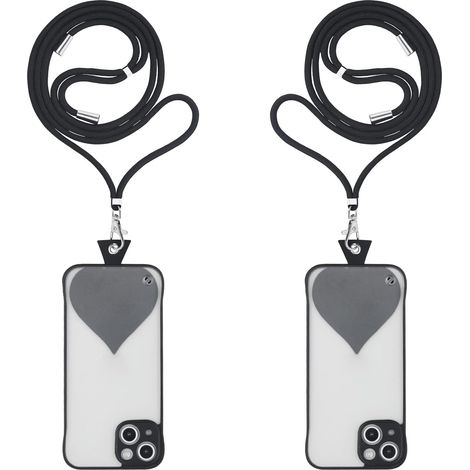 Lanière de téléphone tour de cou, lot de 2, avec attaches en forme de cœur, bandoulière réglable (noir) (1/5)