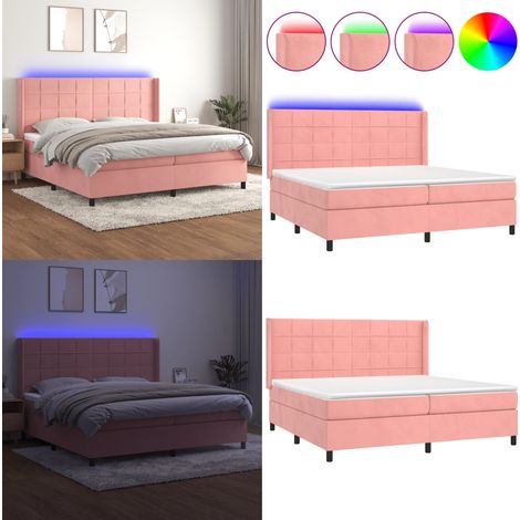 Sommier à lattes de lit matelas et LED Rose 200x200 cm Velours - Lit Plateforme - Lit Capitonné - Lit Design - Lit Double - Sommier Tapissier - Home & Living (1/5)