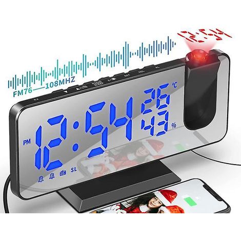 Deckenprojektor, Deckenprojektions-Radiowecker mit 7,5-Zoll-Spiegelbildschirm, Temperaturregelung, USB-Anschluss, Doppelalarm, 4 einstellbaren Helligkeitsstufen und Wecklicht (1/5)