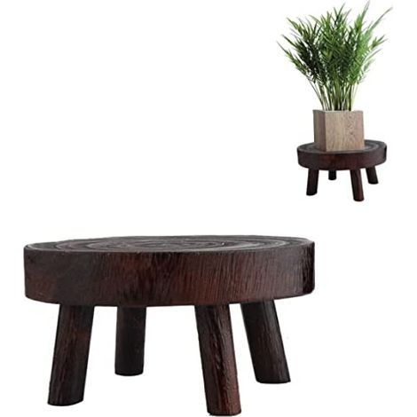 Mini-tabouret en bois rond décortif, stands en bois tabouret de jardinage Plante intérieure Stands de jardin à grains vintage Pot jardin 14x9cm, montant du support colonne montante en (1/5)