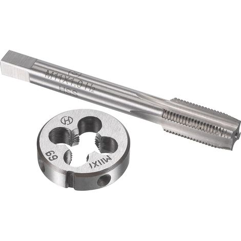 Sourcing Map Juego de machos de roscar métricos HSS M11 x 1 mm con terraja redonda de acero para herramientas de aleación (1/5)