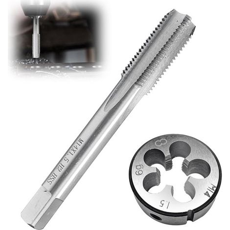 Juego de machos de roscar manuales，Juego de 2 piezas de macho y extractor M14 x 1,5 mm，extractor sanitario，aleación de acero redonda (1/2)