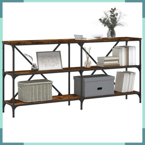 832850 Table console chêne fumé 160x30x75 cm bois d'ingénierie et fer (1/5)