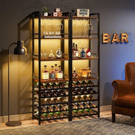 Tribesigns 20 Flaschen Wein Bäckerregal,Weinregal Freistehender Boden, 9 Etagen, industrielles freistehendes Weinregal Weinbar mit Glashalter Flaschenregal für Bar, Küche, Esszimmer (2 Stück) (1/5)