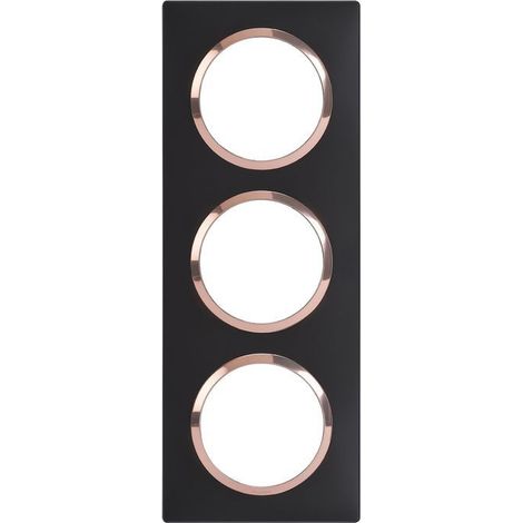Plaque carrée dooxie 3 postes finition noir bague cuivre (600997)