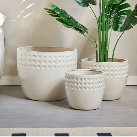 Set aus 3 glasierten Keramik-Blumentöpfen, Creme, Ø 38/30,5/23 cm HAVRYA (1/5)