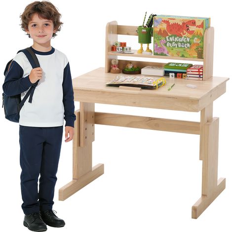 Table enfant multifonctionnelle en bois massif, hauteur réglable, plateau inclinable, serre-livres, sécurité certifiée, dès 6 ans (1/5)