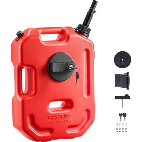 Bidon de Carburant 10L, Réservoir Portable avec Bec Verseur et Support Verrouillable, Débit Max 15 L/min, Étanche et Sécurisé, pour Auto Moto Quad SSV, Rouge (1/5)