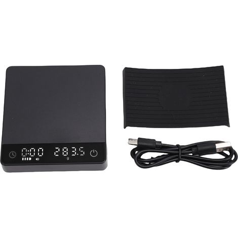 Balance à café avec minuteur au 0,1 g, haute précision, rechargeable, écran rétroéclairé, base antidérapante, couleur noire. (1/5)