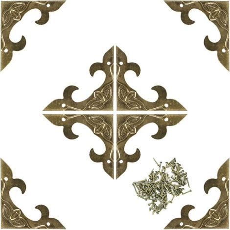 Set aus 40 dekorativen Vintage-Eckverbindern aus Metall mit Schrauben in Antikbronze für Schmuckkästchen, Holzkisten und Eckmöbel (1/4)
