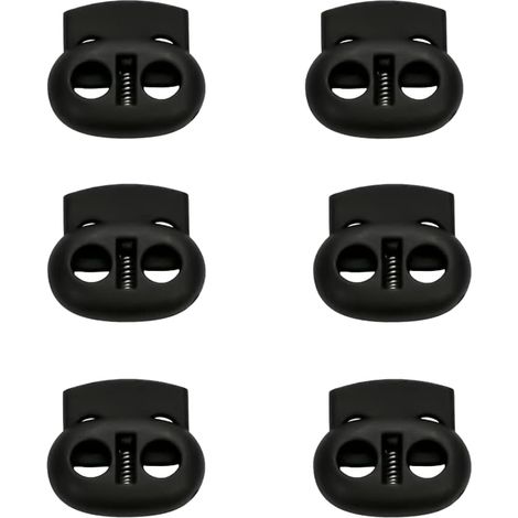 Cord Stoppers, 6 Pieces Plastic Cord Locks, Elastic Cord Adjuster, Double Hole Cord Lock, for Securing Shoelaces and Drawstrings