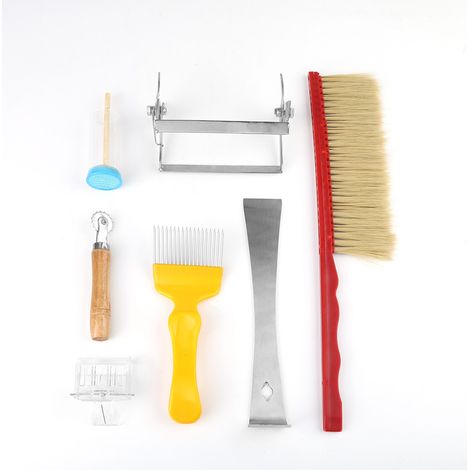 Ensemble de 7 pièces pour l'apiculture : outils d'apiculteur, brosse à operculer, gratte-reine