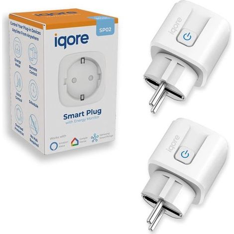 Lot de 2 prises connectées Wi-Fi 16 A avec minuterie et suivi de consommation, compatibles Google Assistant, Alexa et SmartThings (1/2)
