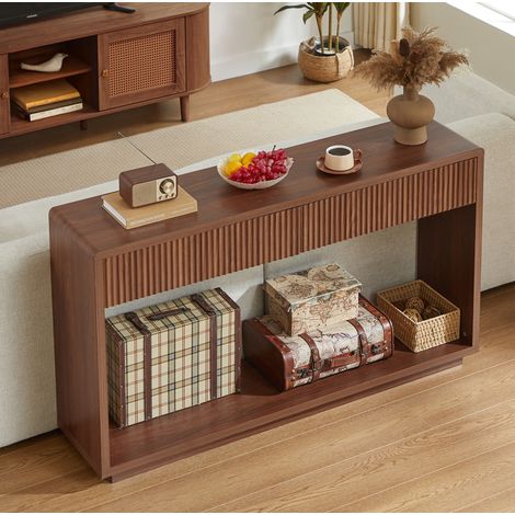 150 cm Konsolentisch mit 2 Schubladen und offenem Fach, Nussbaumoptik HAVRYA (1/5)