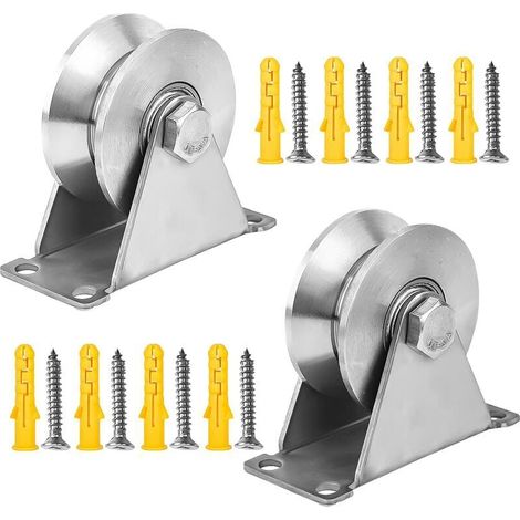 Poulie de levage inox 48mm, lot de 2 coinceurs descendeurs à roulement, charge max 180kg, pour câble, portail coulissant, porte roulante et cordage. (1/5)