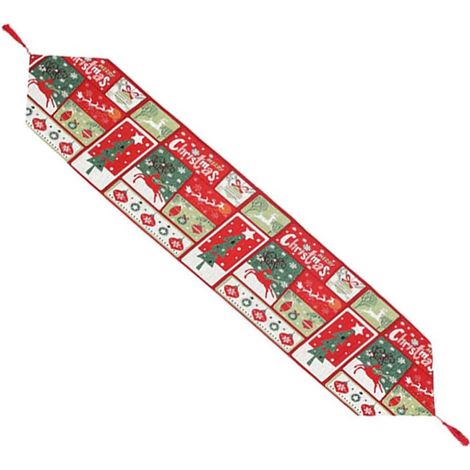 Chemin de table de Noël lavable en lin avec décorations de Noël à franges pour la fête de restaurant de banquet de famille (1/4)