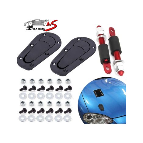 2 Kits verrouillage capot, montage encastré, dégagement rapide, sans clé, universel voiture course (1/5)