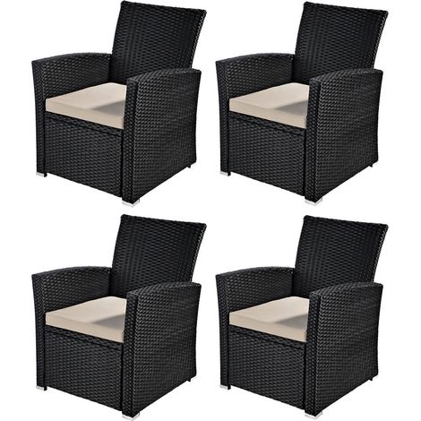 Melko 4er Poly Rattan Garten Terrassen Sessel  Rattanstuhl Gartenstuhl Rattan Schwarz