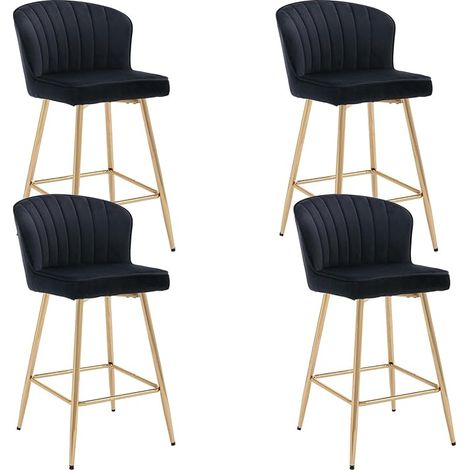 Wahson Velvet Bar Stools Set of 4 - Modern Counter Chairs with Shell Backrest for Home Bar Restaurant, Black