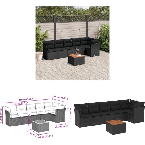 7-tlg. Garten-Sofagarnitur mit Kissen Schwarz Poly Rattan - Gartensortiment - Gartenmöbelset - Outdoor Möbel - Lounge Set - Rattan Gartenmöbel - Home & Living (1/3)