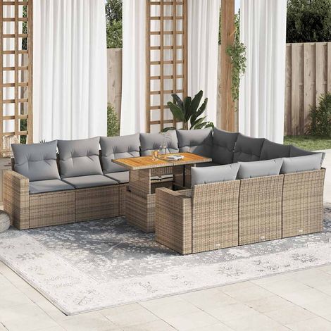 Salon de jardin 11 pcs avec coussins beige résine tressée (1/5)