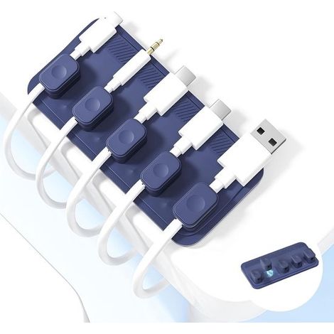 Support de câble magnétique autocollant, 8 x 4 cm, pour bureau, voiture et table de chevet, bleu (1/5)