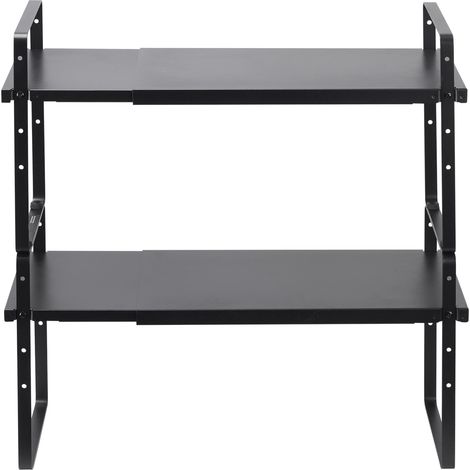 Mophorn Organizzatore di scaffali per mobili da cucina regolabile, rack di stoccaggio espandibile a 2 livelli, ripiani per ripiani del controsoffitto impilabili, nero (1/5)