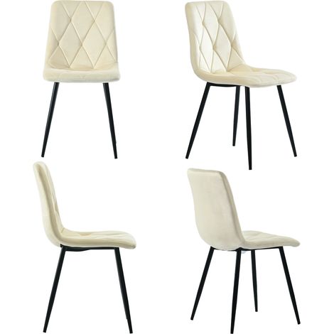 Lot de 4 chaises de salle à manger beige, velours sergé, dossier ergonomique, cadre et pieds métalliques stables et élégants
