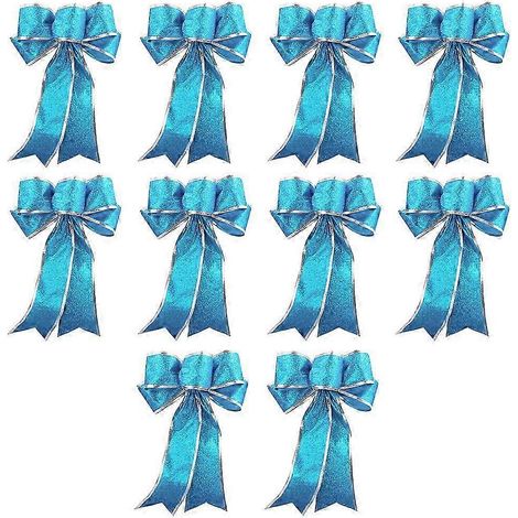 Lot de 10 nœuds décoratifs de Noël pour couronnes et emballages cadeaux, idéal pour les guirlandes et grands cadeaux. Bleu ciel. (1/5)
