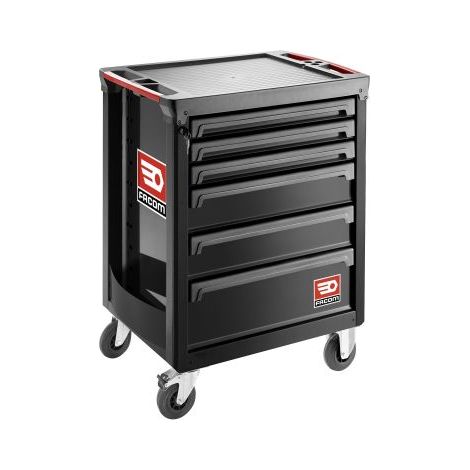 Facom – Servante d'atelier roulante 6 tiroirs noire – Charge max 30kg par tiroir – Plan de travail polypropylène 800kg – Roues pivotantes 125mm