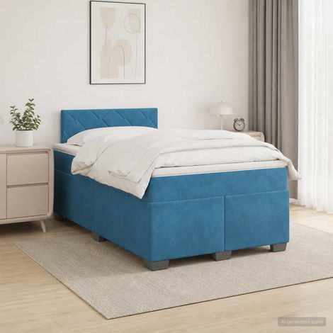 vidaXL Lit boxspring avec matelas Bleu 120 x 190 cm Velours (1/5)