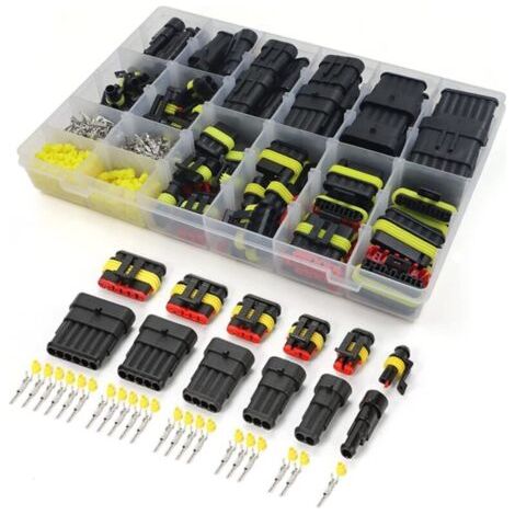 708 Pièces Imperméable à l'eau Connecteurs, Connecteurs étanches pour Voiture 1, 2, 3, 4, 5, 6 Broches pour Moto Scooter Voiture Camion Caravan, Mâle Femelle Avec Fusible à Lame Automobile (1/4)