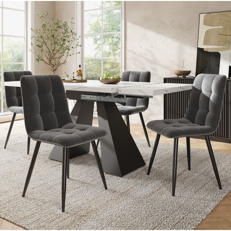 Ensemble table chaises extensible 4 places 99-159 x 74 x 77 cm blanc et noir DESVIAE (1/5)