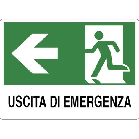 CARTELLO SEGNALETICO USCITA DI EMERGENZA SINISTRA  cm. 30x20 10.00 pz
