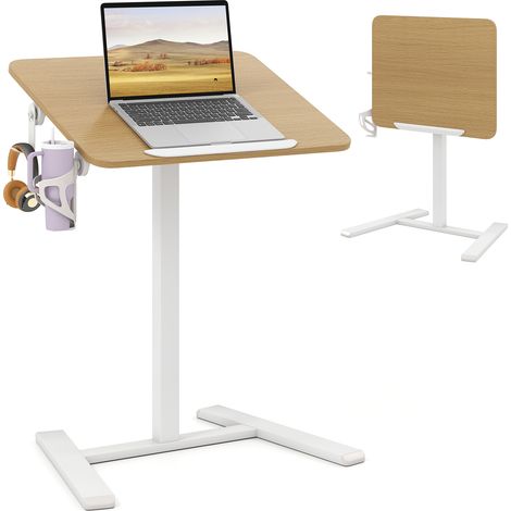 COSTWAY Foldable Mobile Standing Desk Height Adjustable Sit Stand Desk-Natural (1/5)