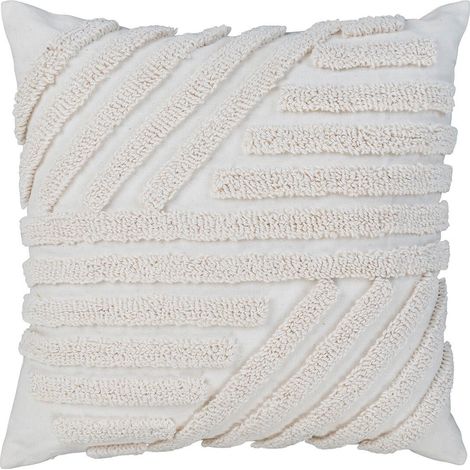 COLINE - Coussin Déco Carré Rayé Graphique Velours Ivoire
