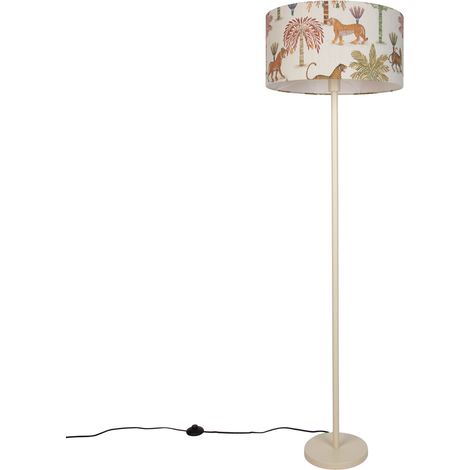 QAZQA Japandi vloerlamp beige met kap multicolor en dierenprint (1/5)