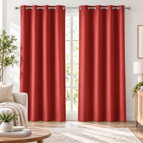 Rideau obscurcissant à œillets 135 x 240 cm – Lot de 2 – Uni Grenade (1/5)