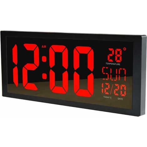 Digitale LED-Wanduhr, großer, geräuschloser Wecker mit Anzeige von Uhrzeit, Kalender, Datum und Temperatur, zum Aufhängen oder Aufstellen für Zuhause, Büro, Schlafzimmer, Fitnessstudio, Wohnzimmer, Ge (1/5)