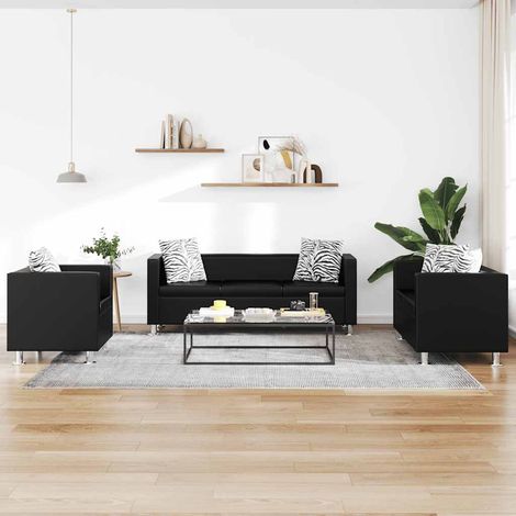 Jeu de Canapé Sofa à 2 places et à 3 places et fauteuil Noir