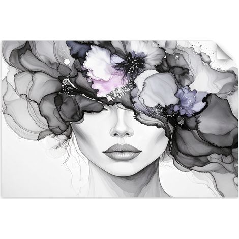 Selbstklebendes Poster – Wandsticker Frau mit Blumen auf dem Kopf 30x20 cm