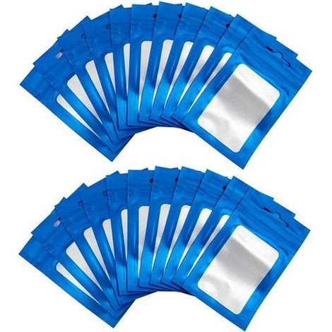 Pochettes en aluminium refermables - 150 pièces - Holographique et bleu - 6x10 cm - Anti-odeur - Réutilisables (1/5)