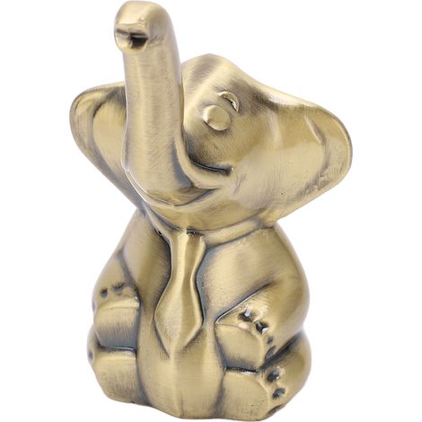 Statue d'éléphant, en alliage de zinc finition dorée vintage, base coussinée moelleuse, porte-bagues décoratif et pratique, rangement de bijoux.