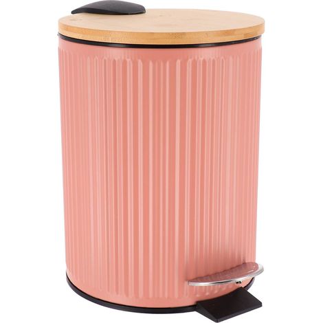 Poubelle metal strie/couvercle bambou frein de chute 3l - blush - Tendance (1/5)