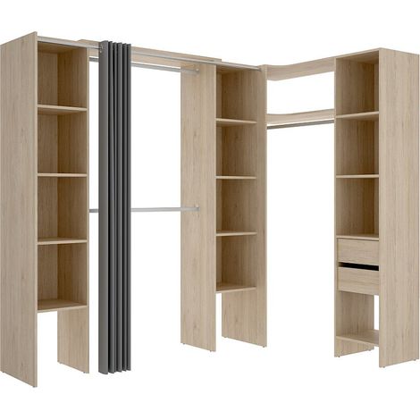 Armadio guardaroba angolare allungabile L164/234 cm Rovere e Grigio - DORIAN