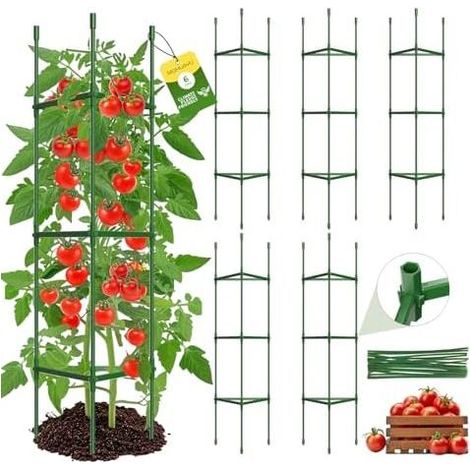 6er-Set Tomatenstützen bis 130 cm – Stabile Tomatenkäfige mit Sechskantverbindern, verstellbare Kirschbaumstäbe für Gemüsegarten und Garten, rosa Kletterpflanzenstützen