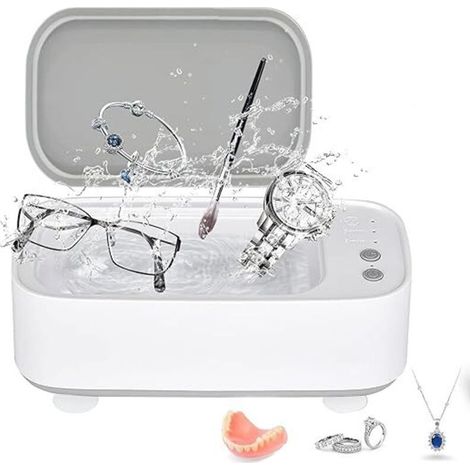 Limpiador ultrasónico, 45.000 Hz, 500 ml, para gafas y joyas, con 3 modos de limpieza, para gafas, relojes y dentaduras postizas, blanco (1/4)